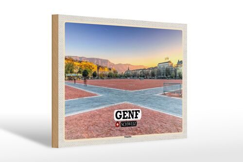 Holzschild Reise Genf Schweiz Plainpalais Platz 30x20cm