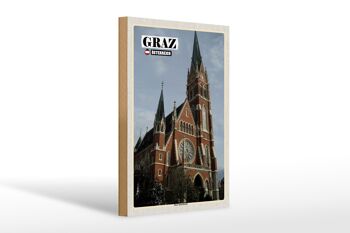 Panneau en bois voyage Graz Autriche Église du Sacré-Cœur 20x30cm 1