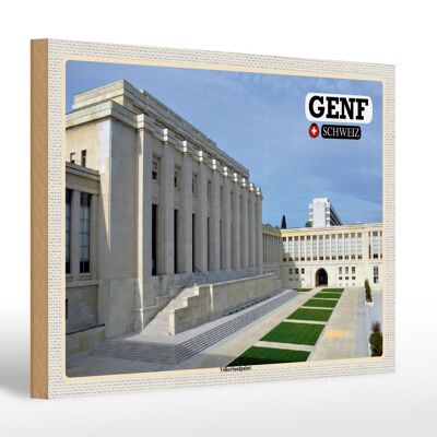 Cartello in legno da viaggio Ginevra Svizzera Palazzo della Lega delle Nazioni 30x20 cm