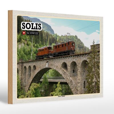 Cartel de madera viaje Solis Suiza Soliser Viaducto 30x20cm
