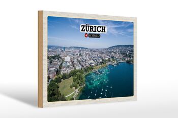 Panneau en bois voyage Zurich Suisse Lac de Zurich bateaux 30x20cm 1