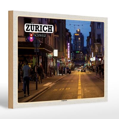 Cartel de madera viaje Zurich Suiza Langstrasse 30x20cm