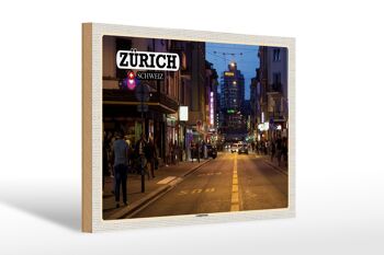 Panneau en bois voyage Zurich Suisse Langstrasse 30x20cm 1