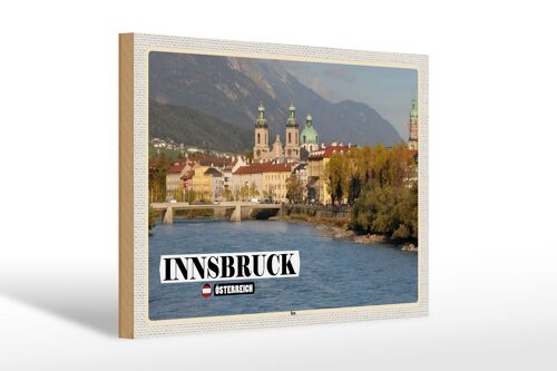 Holzschild Reise Innsbruck Österreich Inn Fluss 30x20cm
