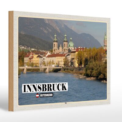 Holzschild Reise Innsbruck Österreich Inn Fluss 30x20cm
