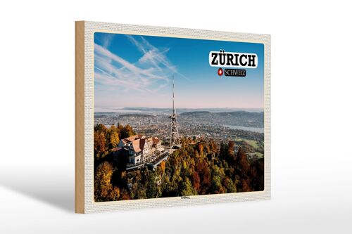 Holzschild Reise Zürich Schweiz Uetliberg Stadt 30x20cm