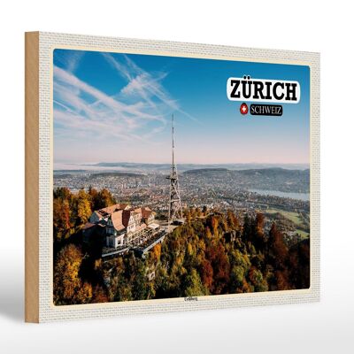 Cartel de madera viaje Zurich Suiza Uetliberg ciudad 30x20cm