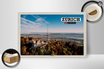 Panneau en bois voyage Zurich Suisse ville d'Uetliberg 30x20cm 2