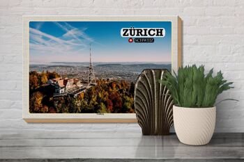 Panneau en bois voyage Zurich Suisse ville d'Uetliberg 30x20cm 3