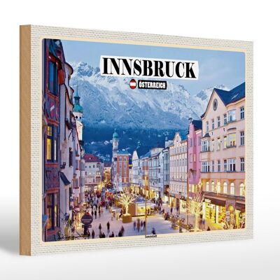 Cartel de madera viaje Innsbruck Austria Navidad 30x20cm