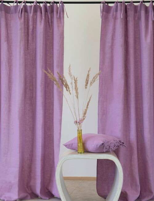Deep Rose Linen Curtain & Drape With Ties, 140x274 cm