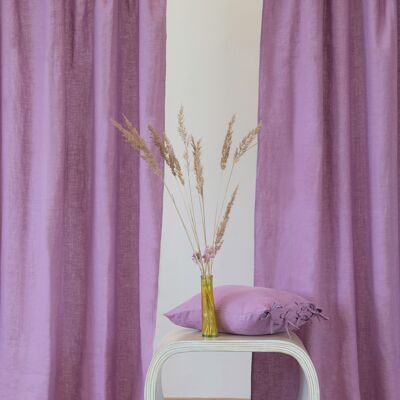 Tenda e drappeggio in lino rosa intenso con lacci, 140x274 cm