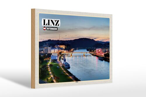 Holzschild Reise Linz Österreich Donau Fluss 30x20cm