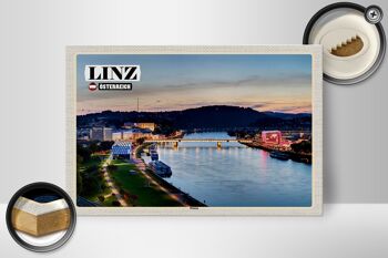 Panneau en bois voyage Linz Autriche Danube 30x20cm 2