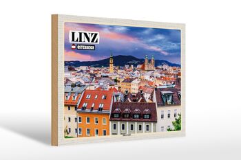 Panneau en bois voyage Linz Autriche centre-ville 30x20cm 1