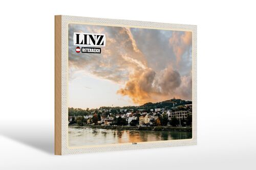 Holzschild Reise Linz Österreich Urfahr Fluss 30x20cm