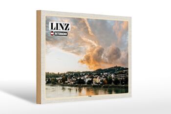 Panneau en bois voyage Linz Autriche rivière Urfahr 30x20cm 1