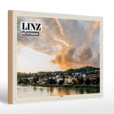 Cartel de madera viaje Linz Austria Río Urfahr 30x20cm