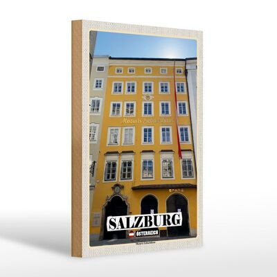 Cartel de madera viaje Salzburgo lugar de nacimiento de Mozart 20x30cm