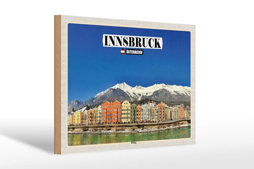 Holzschild Reise Innsbruck Österreich Hötting Berge 30x20cm