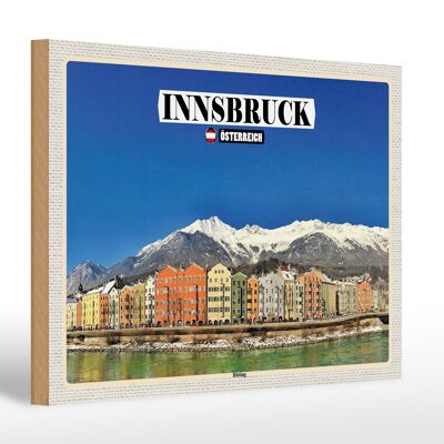 Cartel de madera viaje Innsbruck Austria Montañas Hötting 30x20cm