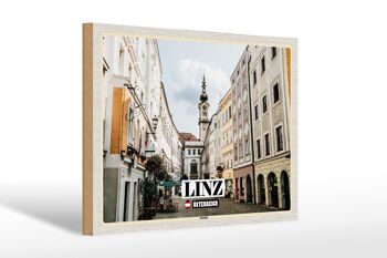 Panneau en bois voyage Linz Autriche église de la vieille ville 30x20cm 1