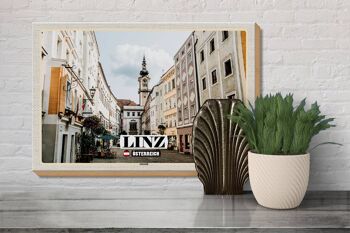 Panneau en bois voyage Linz Autriche église de la vieille ville 30x20cm 3
