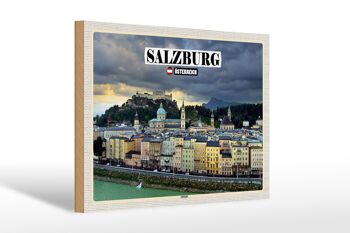 Panneau en bois voyage Salzbourg Autriche vieille ville 30x20cm 1