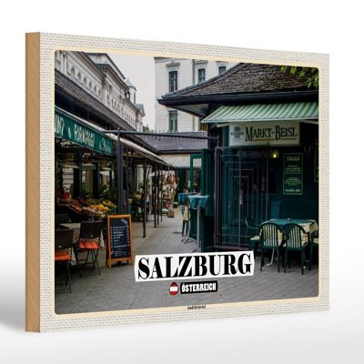 Wooden sign travel Salzburg Austria Andräviertel 30x20cm