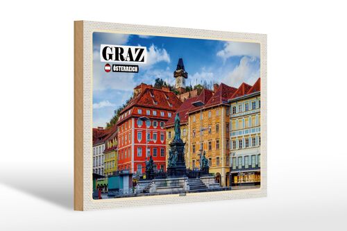 Holzschild Reise Graz Österreich Altstadt 30x20cm