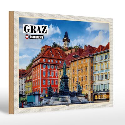 Cartello in legno da viaggio Graz Austria centro storico 30x20 cm