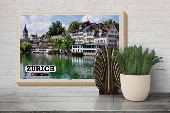 Panneau en bois voyage Zurich Suisse vieille ville rivière 30x20cm 3