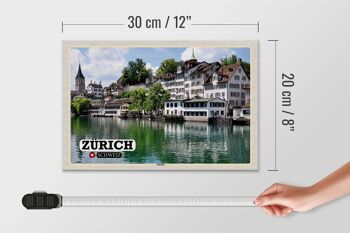 Panneau en bois voyage Zurich Suisse vieille ville rivière 30x20cm 4