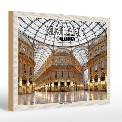 Cartello in legno da viaggio Milano Galleria Vittorio Emanuele 30x20cm
