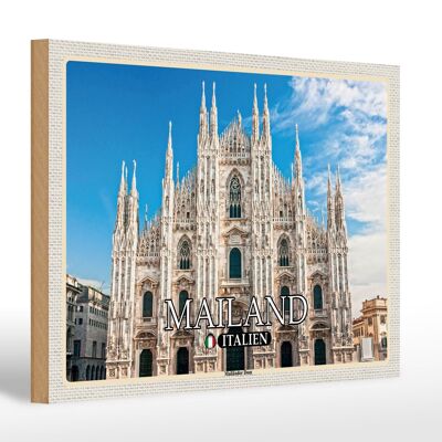Cartel de madera viaje Italia Milán Catedral de Milán 30x20cm
