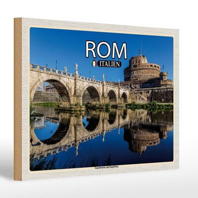 Cartel de madera viaje Roma Italia Puente de Sant'Angelo 30x20cm