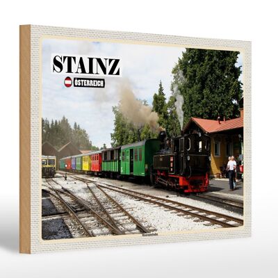 Cartel de madera viaje Stainz Austria museo ferrocarril 30x20cm