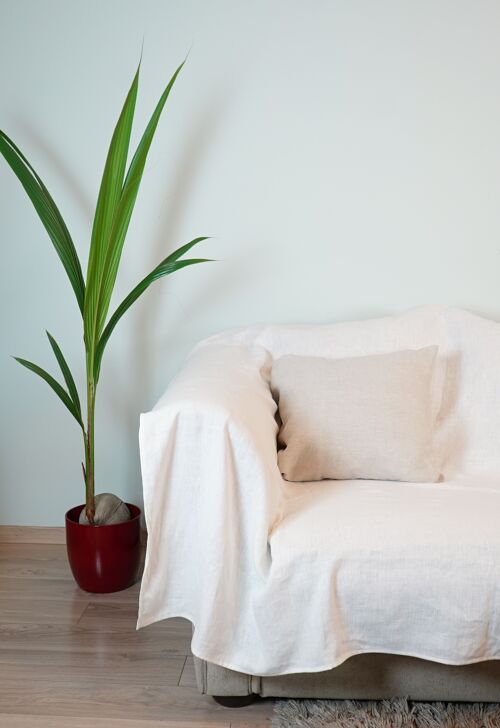 Stylish natural linen couch cover in White, 240x310 cm