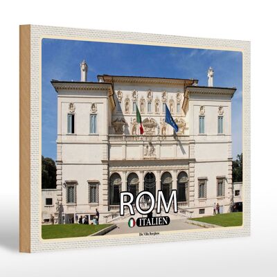 Cartello in legno viaggio Roma Italia Villa Borghese 30x20cm