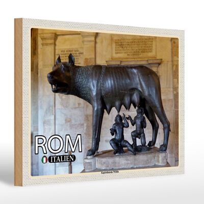 Cartello in legno viaggio Roma Italia Lupa Capitolina 30x20cm