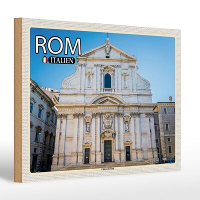 Cartello in legno viaggio Roma Italia Chiesa del Gesù 30x20cm