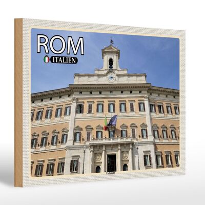 Cartel de madera viaje Roma Italia Parlamento arquitectura 30x20cm