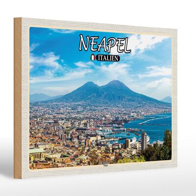 Cartel de madera viaje Nápoles Italia Vesubio 30x20cm regalo