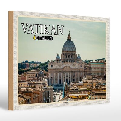 Cartel de madera viaje Vaticano Italia Basílica de San Pedro Papa 30x20cm