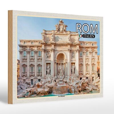 Cartel de madera viaje Roma Italia Escultura fuente de Trevi 30x20cm