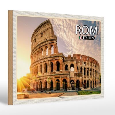Cartel de madera viaje Roma Italia Coliseo arquitectura 30x20cm