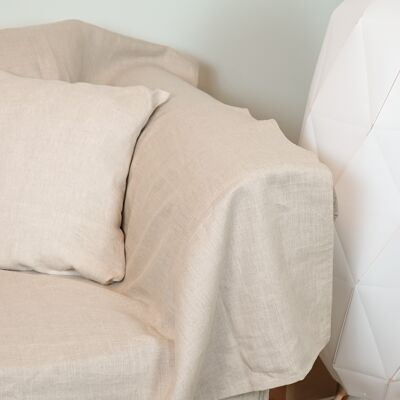 Stylish natural linen couch cover in Natural, 220x280 cm