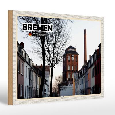 Cartello in legno città Brema Germania Fabbrica Findorff 30x20 cm
