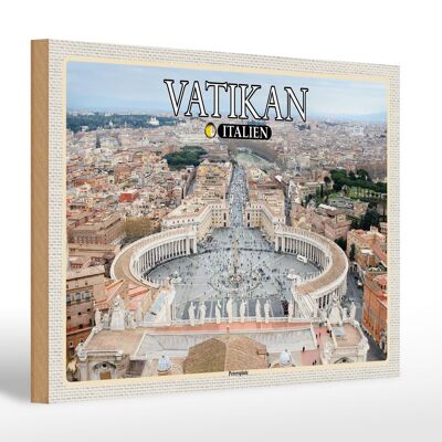 Panneau en bois voyage Vatican Italie Place Saint-Pierre 30x20cm