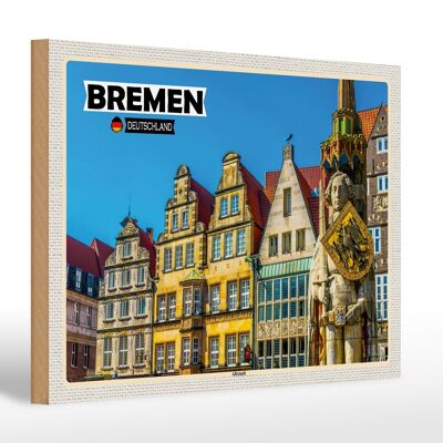 Cartello in legno città Brema Germania centro storico 30x20 cm